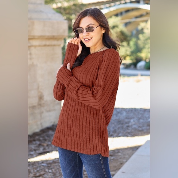 Textured Haven Casual Ribbed Sweater - Picture 1 of 3